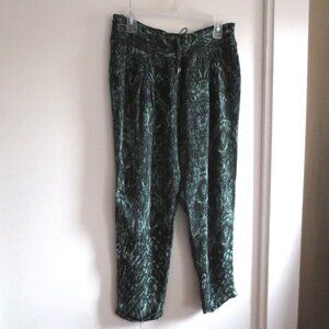 Haute Hippie Green Silk Foliage Feather Drawstring Slim Jogger Trousers Pants